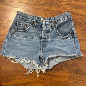 Levi's Blue Jean Shorts High-Waisted Frayed Hem